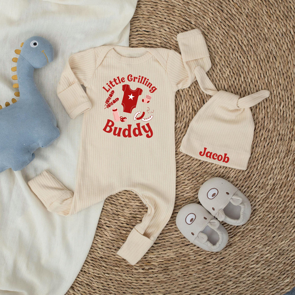 Personalized Baby Q Shower Set with Little Grilling Buddy Bodysuit and Sign Adorable BBQ Baby Shower Gift for Summer Party Decor