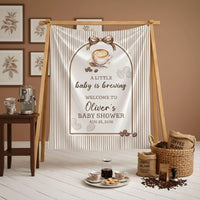 Personalized Baby Shower Welcome Sign Latte Coffee Theme Custom Silk Poster Neutral Pinstripe Design Warm Taupe Brown Party Decor