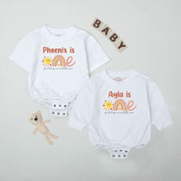 Personalized Baby Sunshine Birthday Romper with Boho Rainbow First Trip Around the Sun Outfit Soft Cotton Smash Cake Bodysuit Gift