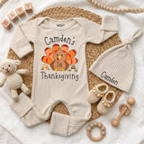 Personalized Baby's 1st Thanksgiving Bodysuit with Cute Turkey Design, Custom Infant Fall Outfit, Soft Cotton Baby Gift for Holiday Photos