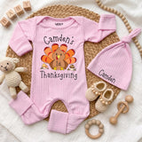 Personalized Baby's 1st Thanksgiving Bodysuit with Cute Turkey Design, Custom Infant Fall Outfit, Soft Cotton Baby Gift for Holiday Photos