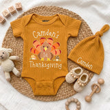 Personalized Baby's 1st Thanksgiving Bodysuit with Cute Turkey Design, Custom Infant Fall Outfit, Soft Cotton Baby Gift for Holiday Photos