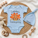 Personalized Baby's 1st Thanksgiving Bodysuit with Cute Turkey Design, Custom Infant Fall Outfit, Soft Cotton Baby Gift for Holiday Photos
