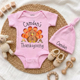 Personalized Baby's 1st Thanksgiving Bodysuit with Cute Turkey Design, Custom Infant Fall Outfit, Soft Cotton Baby Gift for Holiday Photos