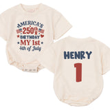 Personalized Baby's First 4th of July Outfit America's 250th Birthday Red Navy Patriotic Romper Henry 1 Custom Infant Summer Celebration