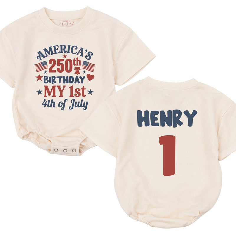Personalized Baby's First 4th of July Outfit America's 250th Birthday Red Navy Patriotic Romper Henry 1 Custom Infant Summer Celebration