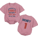 Personalized Baby's First 4th of July Outfit America's 250th Birthday Red Navy Patriotic Romper Henry 1 Custom Infant Summer Celebration