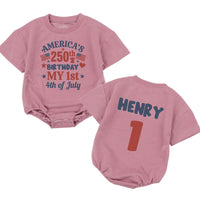 Personalized Baby's First 4th of July Outfit America's 250th Birthday Red Navy Patriotic Romper Henry 1 Custom Infant Summer Celebration
