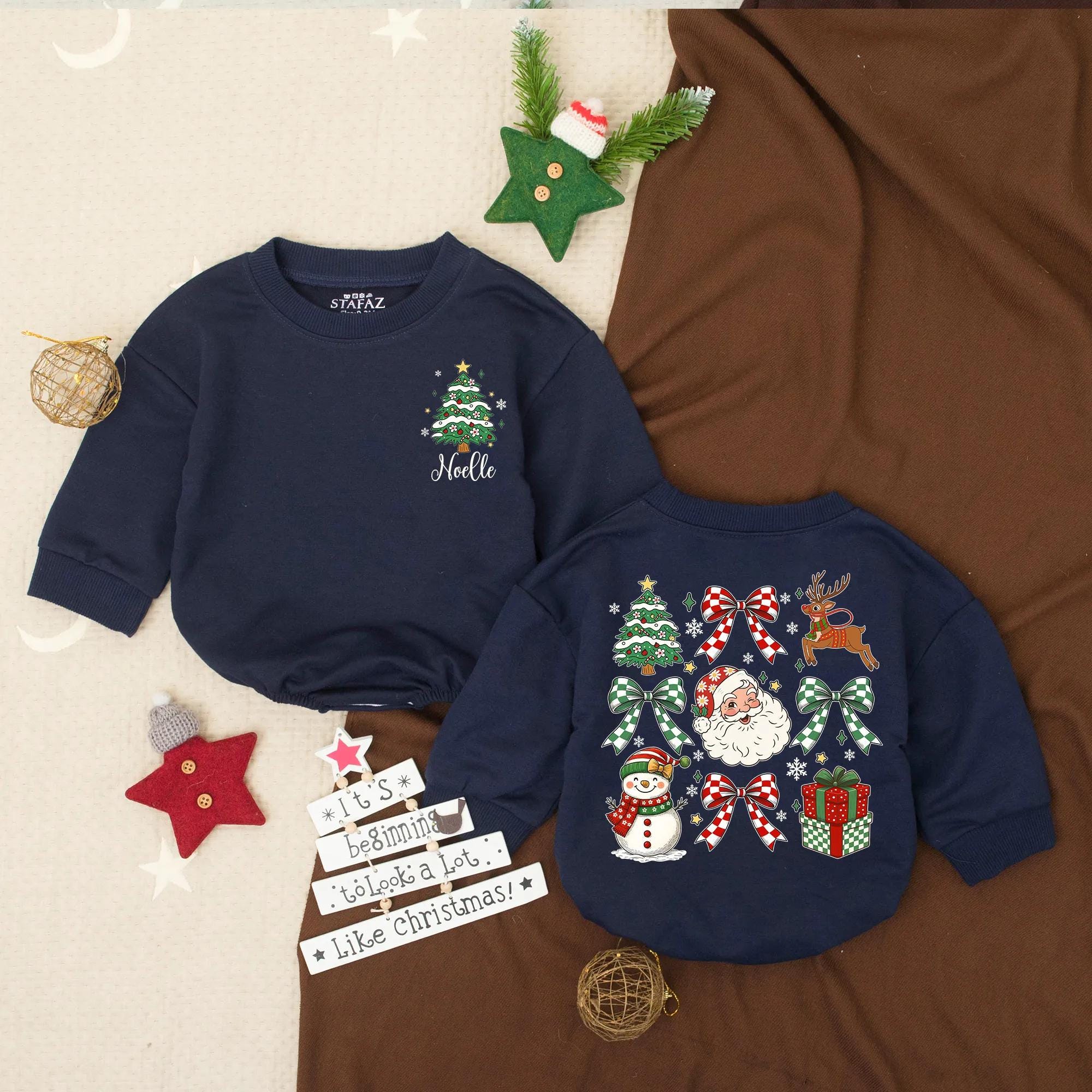 Personalized Baby's First Christmas Romper Red Car Santa Tree Festive Holiday Outfit Newborn Gift Custom Name Infant Winter Wear