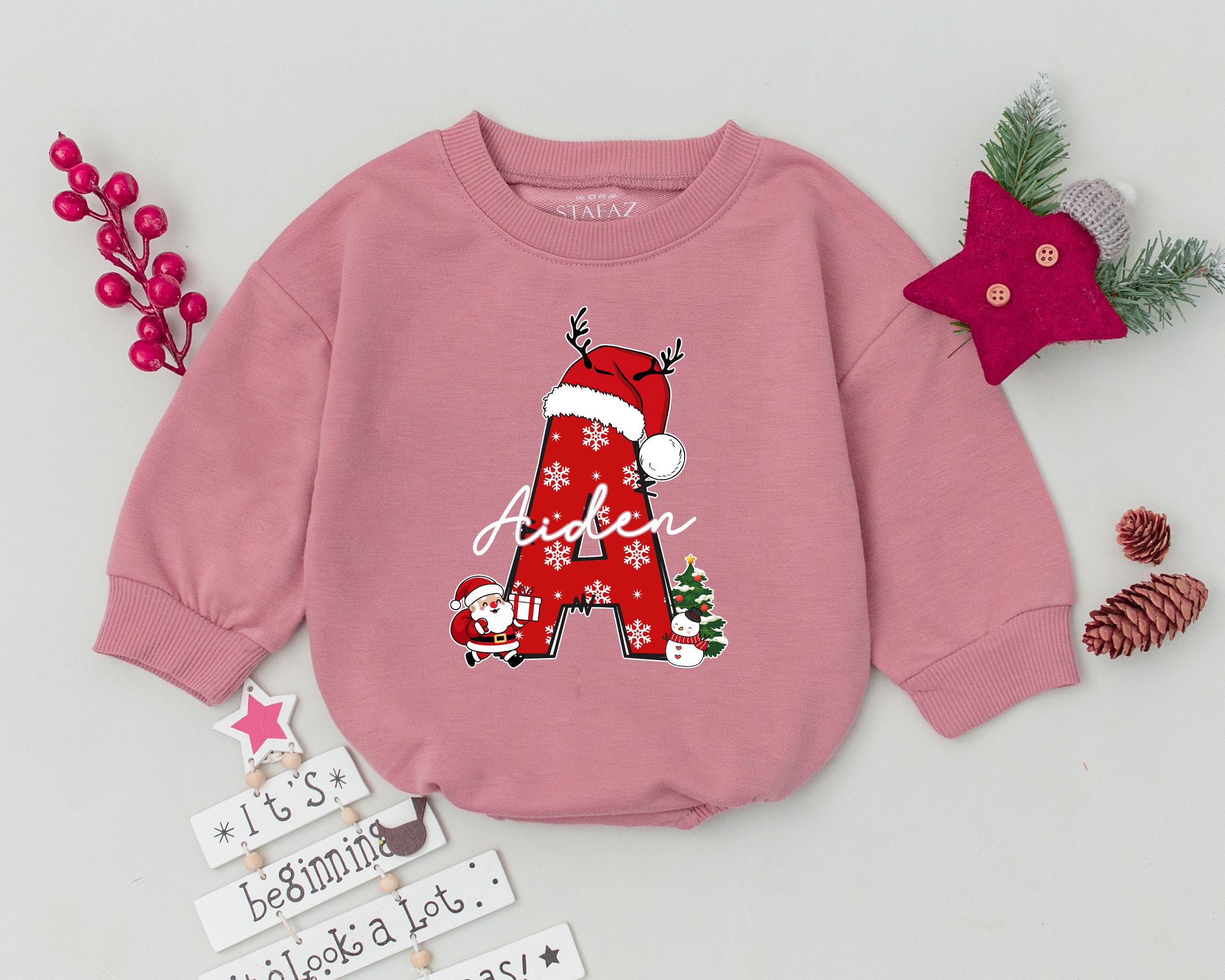 Personalized Baby's First Christmas Romper with Red Stocking Santa Hat Design Toddler Holiday Outfit Soft Cotton Infant Clothes Gift