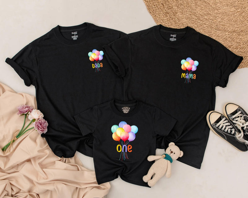 Personalized Balloon Birthday Shirt with Custom Text Matching Family 1st Birthday Outfit Rainbow Colors for Baby Boy or Girl Celebration