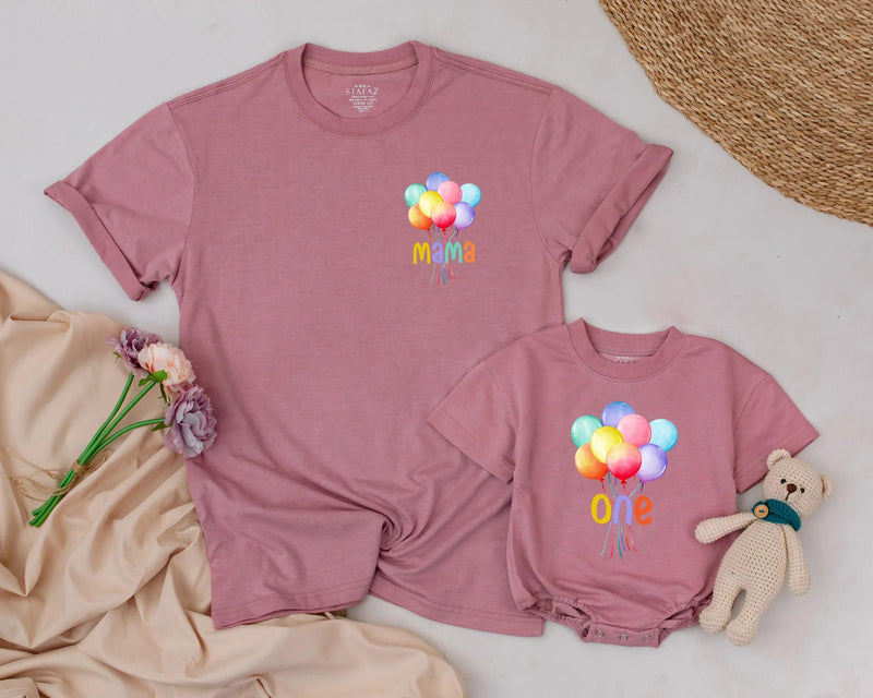 Personalized Balloon Birthday Shirt with Custom Text Matching Family 1st Birthday Outfit Rainbow Colors for Baby Boy or Girl Celebration