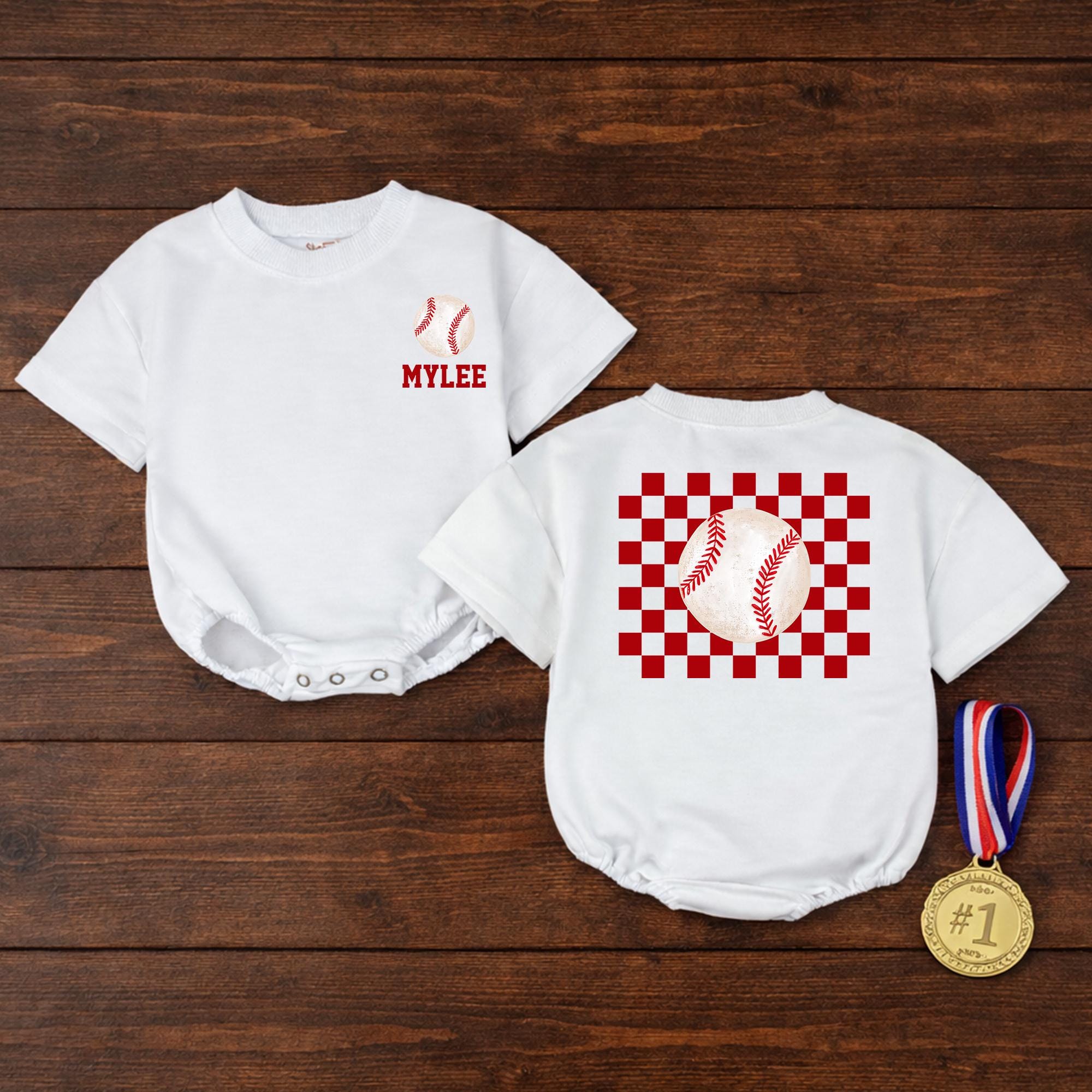 Personalized Baseball Baby Romper with Retro Game Day Design, Soft Cotton Outfit for Baby Girl, Custom Name Gift for Sports-Loving Families