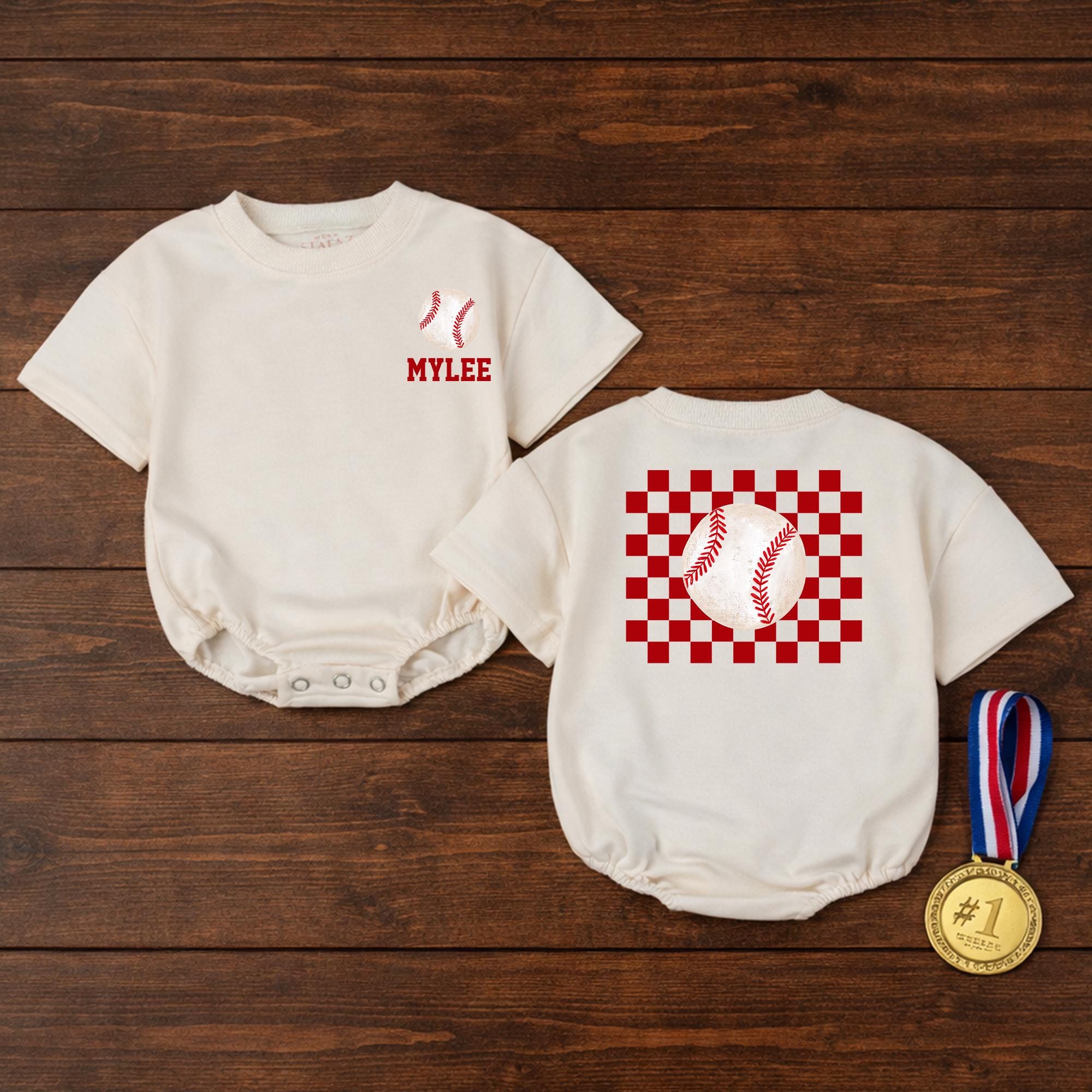 Personalized Baseball Baby Romper with Retro Game Day Design, Soft Cotton Outfit for Baby Girl, Custom Name Gift for Sports-Loving Families