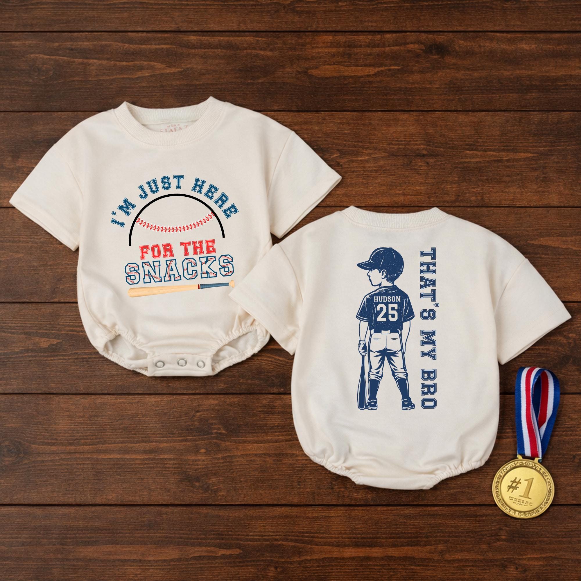 Personalized Baseball Baby Romper with 'That's My Bro' Design, Custom Name & Number, Soft Cotton Toddler Outfit for Game Day Matching Family Look