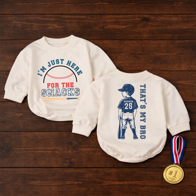 Personalized Baseball Baby Romper with 'That's My Bro' Design, Custom Name & Number, Soft Cotton Toddler Outfit for Game Day Matching Family Look