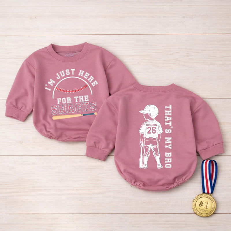 Personalized Baseball Baby Romper with 'That's My Bro' Design, Custom Name & Number, Soft Cotton Toddler Outfit for Game Day Matching Family Look