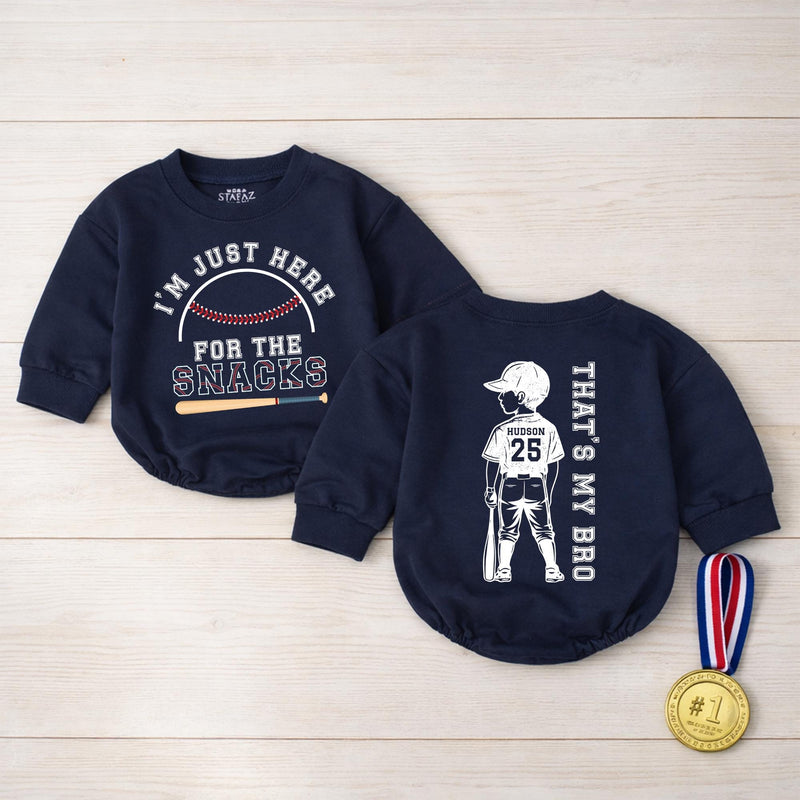 Personalized Baseball Baby Romper with 'That's My Bro' Design, Custom Name & Number, Soft Cotton Toddler Outfit for Game Day Matching Family Look