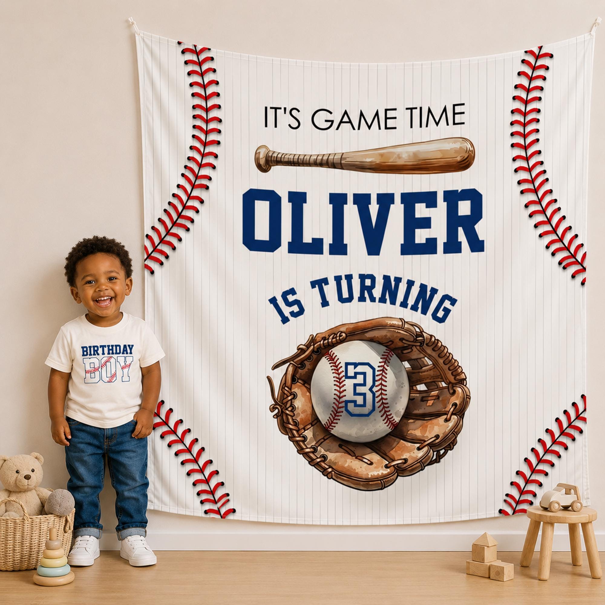 Personalized Baseball Birthday Banner and Shirts for Toddler Boy 3rd Party Decorations Sports Cake Smash Outfit Rookie Celebration Gift