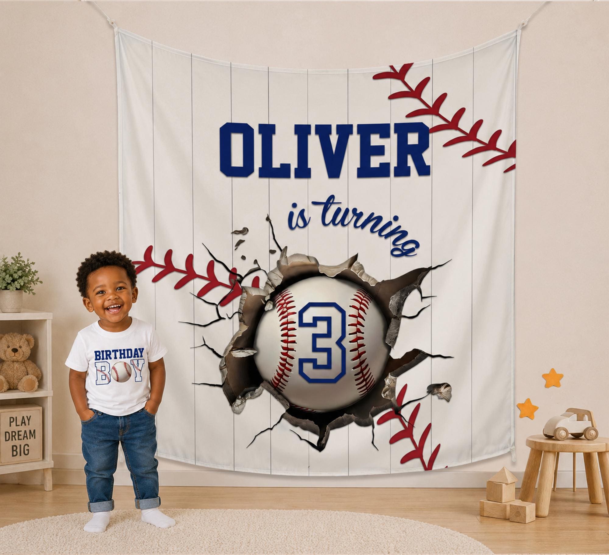 Personalized Baseball Birthday Boy Shirt and Banner Set Sports-Themed Party Outfit and Decorations Custom Baby and Toddler Gift Idea
