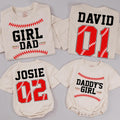 Personalized Baseball Matching Family Shirts with Bold Red Jersey Numbers, Soft Cotton Baby Rompers & Tees for Dad and Kids Gift Ideas