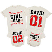 Personalized Baseball Matching Family Shirts with Bold Red Jersey Numbers, Soft Cotton Baby Rompers & Tees for Dad and Kids Gift Ideas