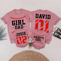 Personalized Baseball Matching Family Shirts with Bold Red Jersey Numbers, Soft Cotton Baby Rompers & Tees for Dad and Kids Gift Ideas
