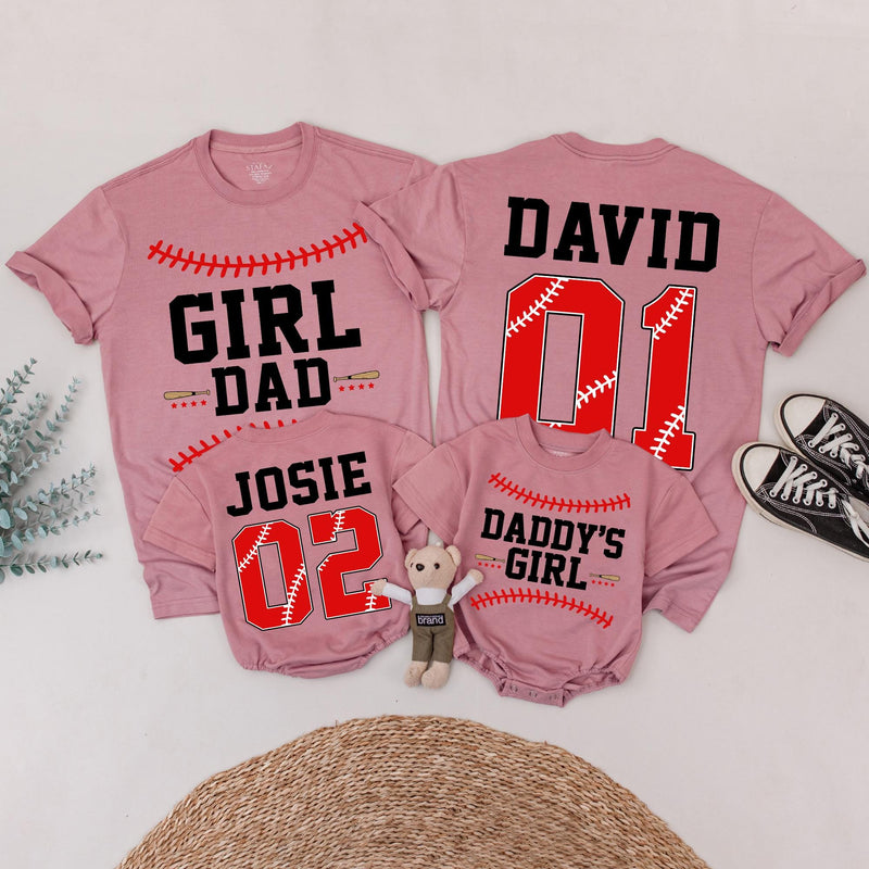 Personalized Baseball Matching Family Shirts with Bold Red Jersey Numbers, Soft Cotton Baby Rompers & Tees for Dad and Kids Gift Ideas