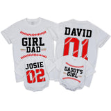 Personalized Baseball Matching Family Shirts with Bold Red Jersey Numbers, Soft Cotton Baby Rompers & Tees for Dad and Kids Gift Ideas