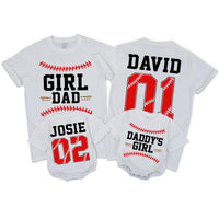 Personalized Baseball Matching Family Shirts with Bold Red Jersey Numbers, Soft Cotton Baby Rompers & Tees for Dad and Kids Gift Ideas