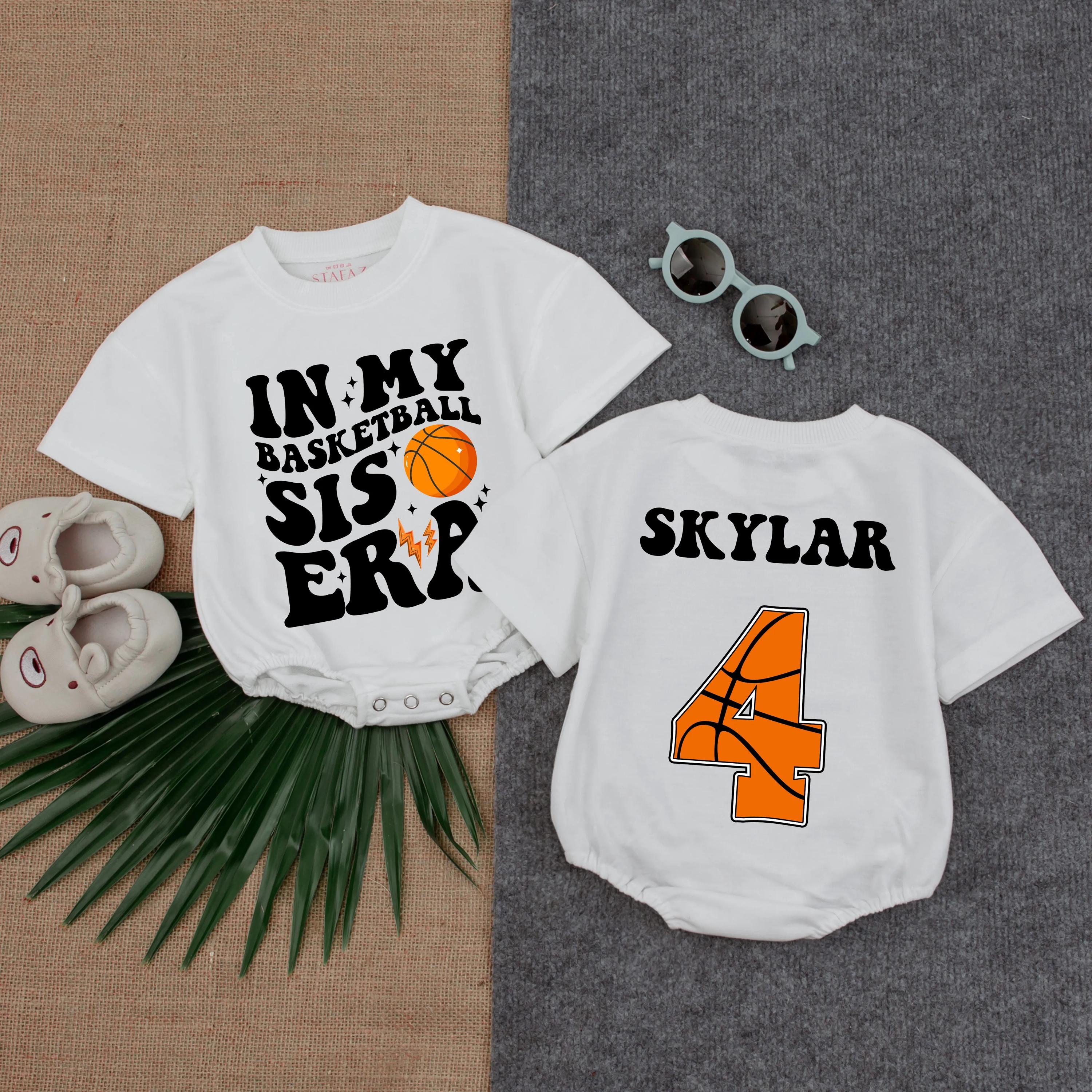 Personalized Basketball Sister Era Romper Baby Sports Outfit Custom Name Orange Design Comfortable Cotton Newborn Game Day Clothes