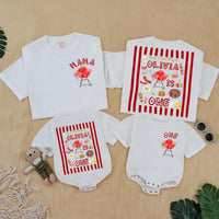 Personalized BBQ Birthday Matching Family Shirts with Red Grill Artwork, Custom Text for Baby's 1st Birthday Celebration Outfit