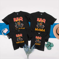 Personalized BBQ Family Shirt with Gingham Text and Grill Graphic Custom Cookout Tee for Matching Outfits Fun Barbecue Party Gift