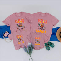 Personalized BBQ Family Shirt with Gingham Text and Grill Graphic Custom Cookout Tee for Matching Outfits Fun Barbecue Party Gift