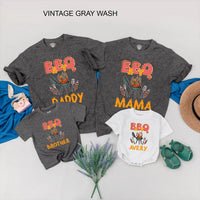 Personalized BBQ Family Shirt with Gingham Text and Grill Graphic Custom Cookout Tee for Matching Outfits Fun Barbecue Party Gift