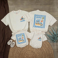 Custom Beach Crew Romper for Kids, Personalized Summer Outfit with Name, Seaside Graphic, Soft Cotton, Perfect for Family Trips