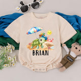 Personalized Beach Turtle Romper for Toddler Baby Summer Vacation Outfit with Custom Name, Colorful Beach Scene, Soft Cotton Gift