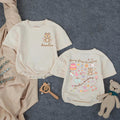 Personalized Beary First Birthday Baby Romper with Cute Bear Artwork, Custom Name Bodysuit for Girls, Soft Cotton Outfit for Milestone Photos