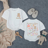 Personalized Beary First Birthday Baby Romper with Cute Bear Artwork, Custom Name Bodysuit for Girls, Soft Cotton Outfit for Milestone Photos