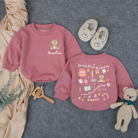 Personalized Beary First Birthday Baby Romper with Cute Bear Artwork, Custom Name Bodysuit for Girls, Soft Cotton Outfit for Milestone Photos