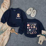 Personalized Beary First Birthday Baby Romper with Cute Bear Artwork, Custom Name Bodysuit for Girls, Soft Cotton Outfit for Milestone Photos