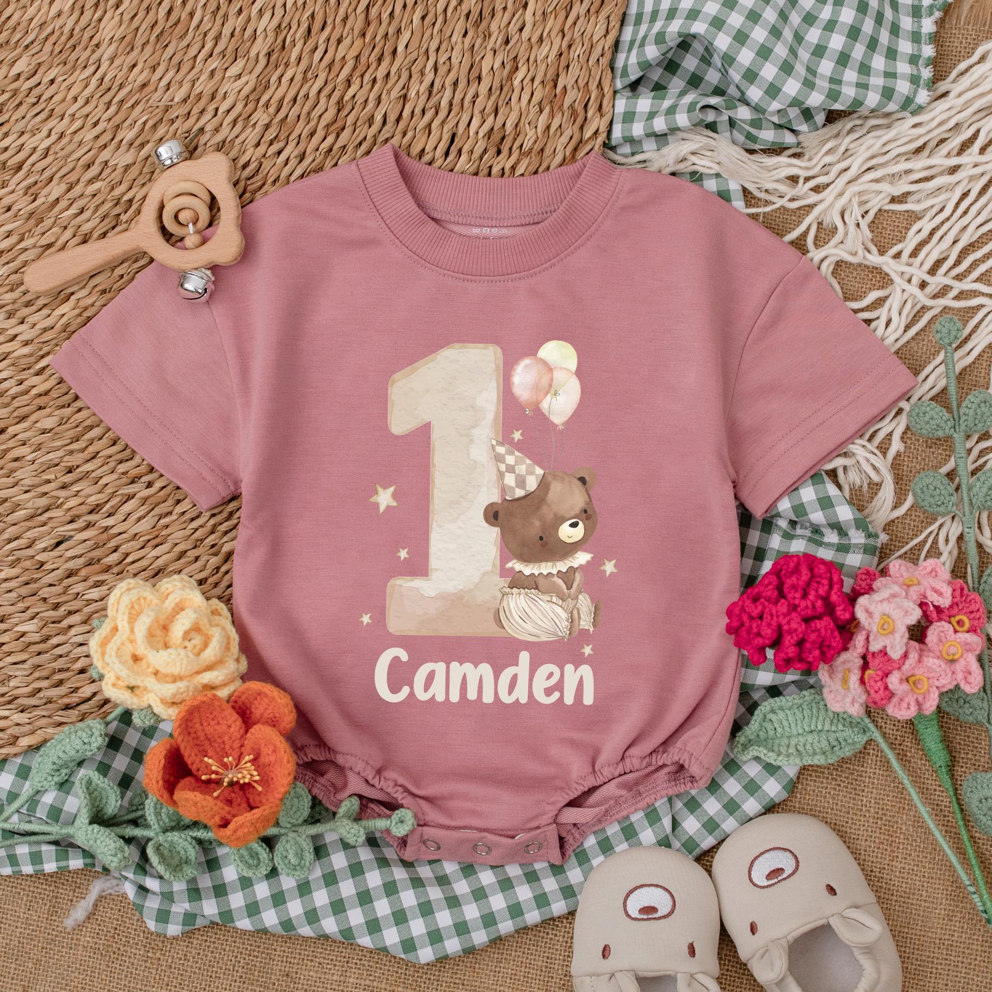 Personalized Beary First Birthday Romper with Cute Bear and Balloons Soft Cotton Baby Outfit One Year Old Party Clothes Custom Name Gift