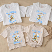 Personalized Beary First Birthday Shirts for Family with Cute Bear and Blue Number One, Custom Baby Romper or Matching Party Outfit