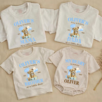 Personalized Beary First Birthday Shirts for Family with Cute Bear and Blue Number One, Custom Baby Romper or Matching Party Outfit