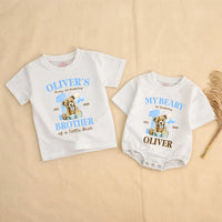 Personalized Beary First Birthday Shirts for Family with Cute Bear and Blue Number One, Custom Baby Romper or Matching Party Outfit
