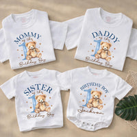 Personalized Beary First Birthday Shirts with Watercolor Bow Bear Design, Family Matching Outfits, Soft Cotton Baby Romper or Toddler Tee