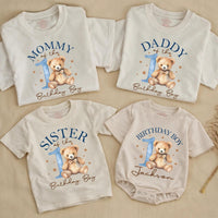 Personalized Beary First Birthday Shirts with Watercolor Bow Bear Design, Family Matching Outfits, Soft Cotton Baby Romper or Toddler Tee