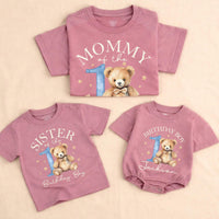 Personalized Beary First Birthday Shirts with Watercolor Bow Bear Design, Family Matching Outfits, Soft Cotton Baby Romper or Toddler Tee