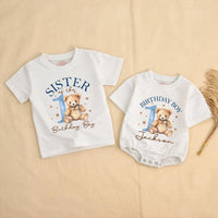 Personalized Beary First Birthday Shirts with Watercolor Bow Bear Design, Family Matching Outfits, Soft Cotton Baby Romper or Toddler Tee