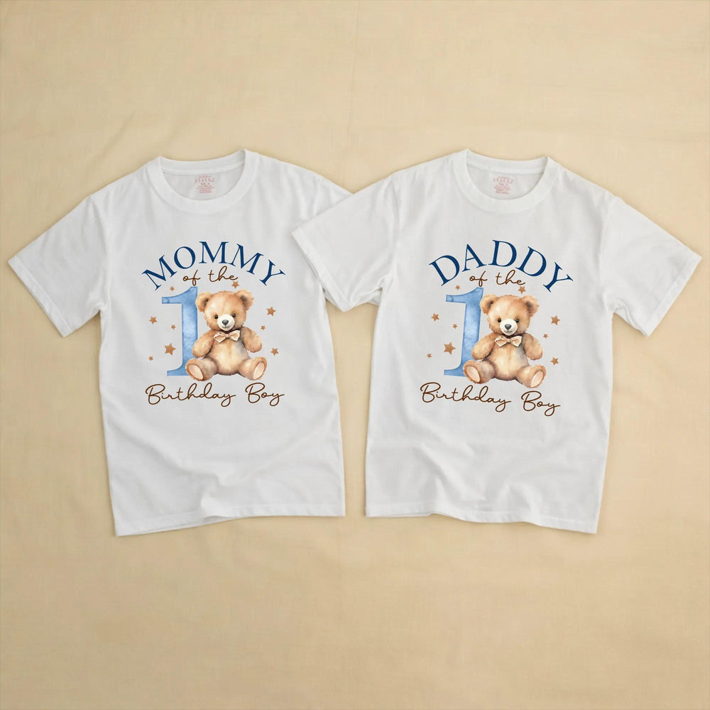 Personalized Beary First Birthday Shirts with Watercolor Bow Bear Design, Family Matching Outfits, Soft Cotton Baby Romper or Toddler Tee